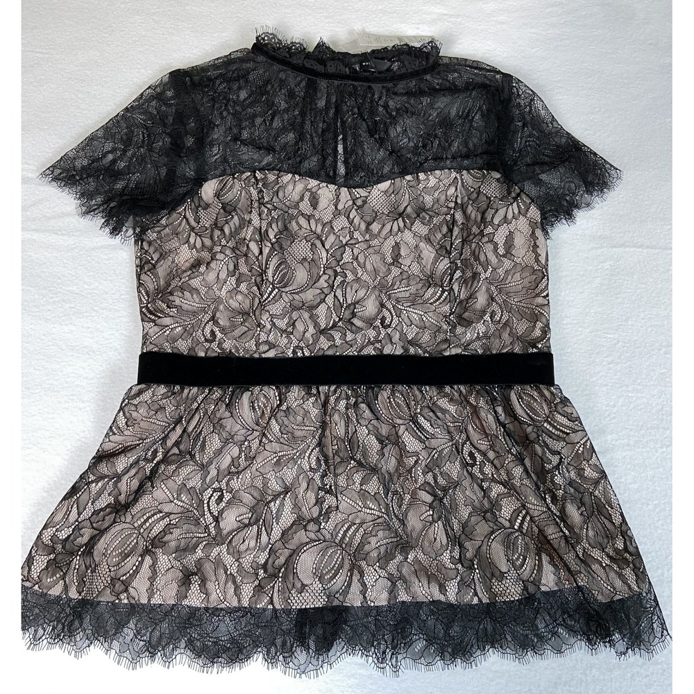 White House Black Market Lace Bodice Peplum Top Black Size 4 NWT